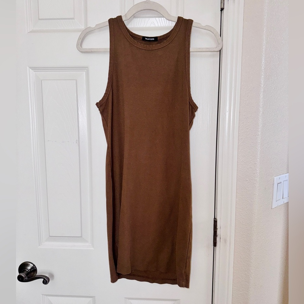 Talentless Brown Sleeveless Tank Mini Ribbed Dress
